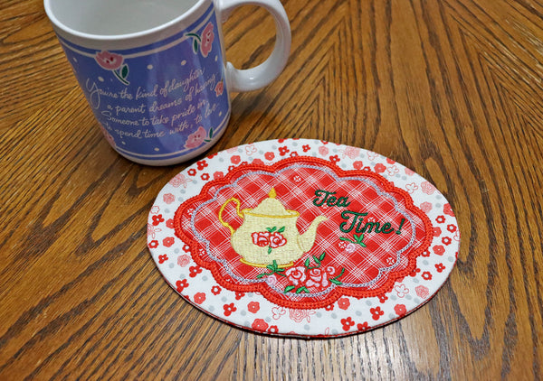 Embroidered Teapot Mug Rug