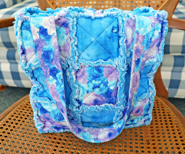 Watercolor Blue Floral Rag Tote