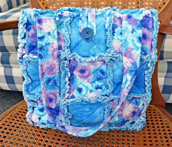 Watercolor Blue Floral Rag Tote