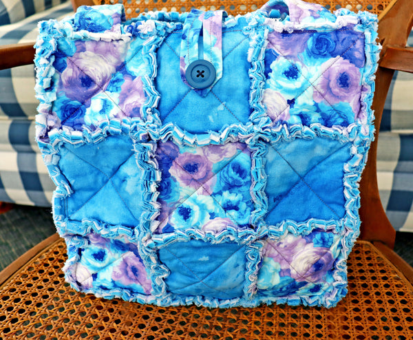 Watercolor Blue Floral Rag Tote