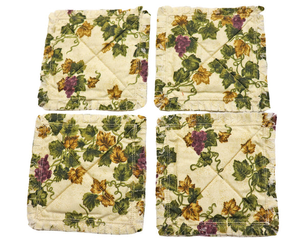Grapevine Rag Quilt Coaster Set. Set of 4. Candle Mat Add On. Autumn Table Decor.