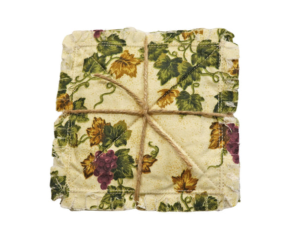 Grapevine Rag Quilt Coaster Set. Set of 4. Candle Mat Add On. Autumn Table Decor.