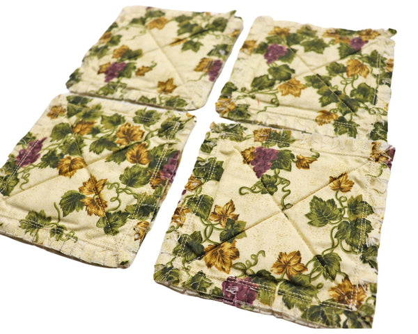 Grapevine Rag Quilt Coaster Set. Set of 4. Candle Mat Add On. Autumn Table Decor.