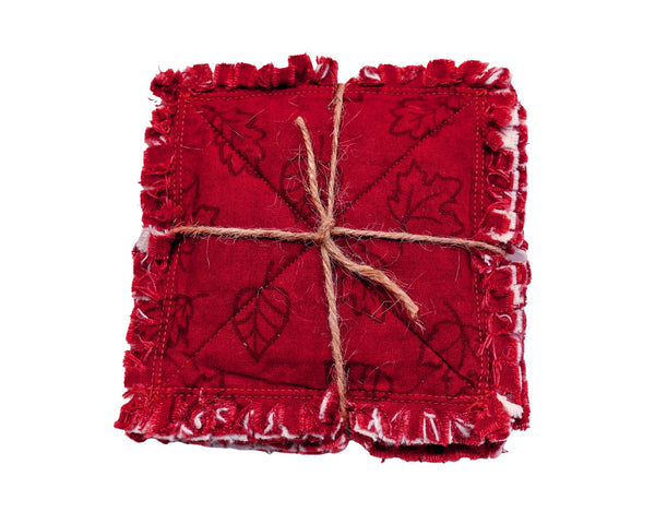Autumn Leaves Rag Quilt Coaster Set. Set of 4. Autumn Red Candle Mat Add On. Autumn Table Decor. Fall Living Room Decor.