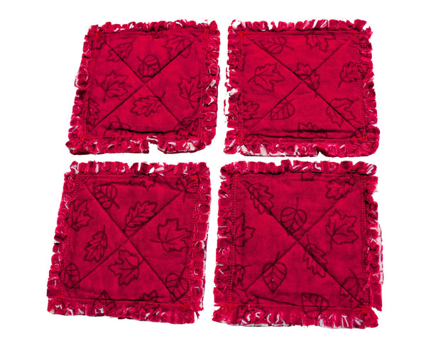 Autumn Leaves Rag Quilt Coaster Set. Set of 4. Autumn Red Candle Mat Add On. Autumn Table Decor. Fall Living Room Decor.