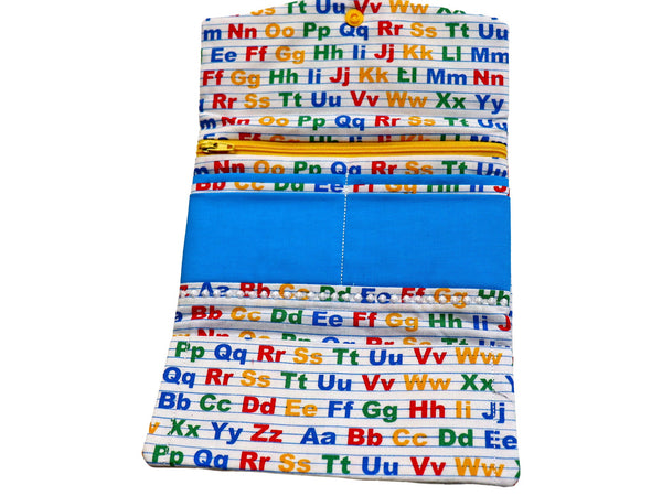 Teacher Fabric Wallet. School Letters Quilted Wallet. Womens Wallet with Zipper. Gift for Teacher. Zipper Wallet. Trifold Wallet for Women.