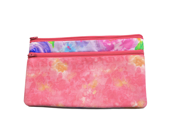 Bright Flowers Zipper Bag. Floral Cosmetic Bag for Her. Zipper Purse with Front Pocket. Gift for Mom.