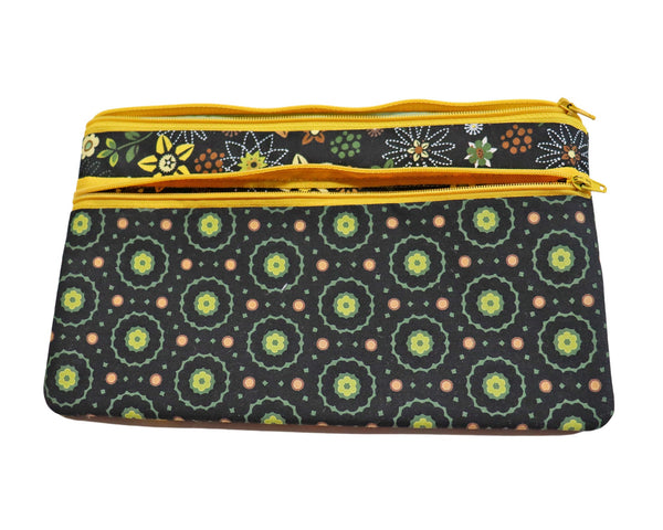 Black Floral Zipper Bag. Floral Cosmetic Bag for Her. Zipper Purse with Front Pocket. Gift for Mom.