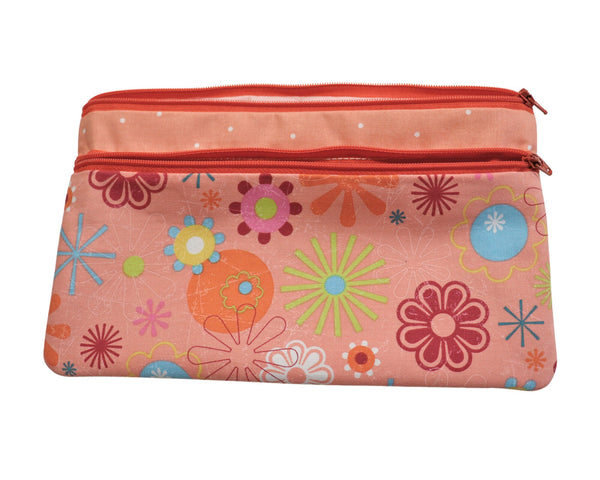 Melon Pink Zipper Bag. Floral Cosmetic Bag for Her. Zipper Purse with Front Pocket. Gift for Mom.