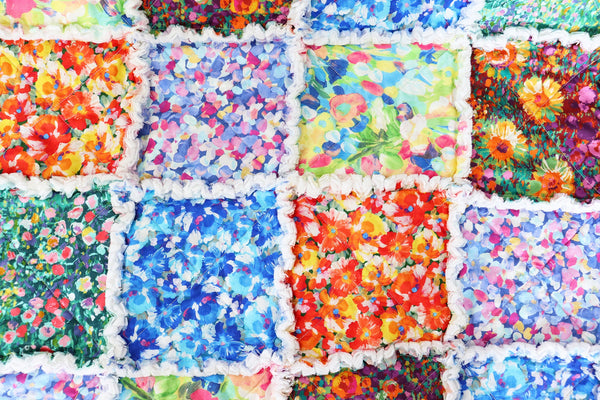 Colorful Rag Quilt. Abstract Flowers Lap Quilt. Floral Sunroom Decor. Quilt for Sale. Rag Quilt Throw.