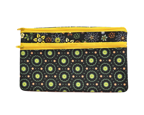 Black and Yellow Floral Zipper Bag