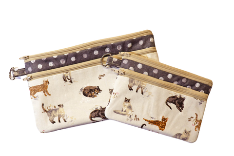 Cat Double Zipper Pouch: Small or Large Bag