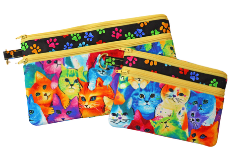 Colorful Cats Double Zipper Pouch: Small or Large Bag