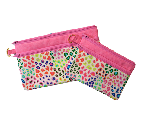 Colorful Leopard Double Zipper Pouch: Small or Large Bag