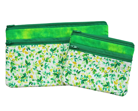 Green Vine Double Zipper Pouch: Small or Large Bag
