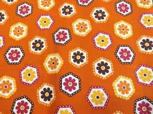 1 3/4 yd Stitch Organic Hexagon Orange Floral Fabric - Robert Kaufman Quilt Cotton