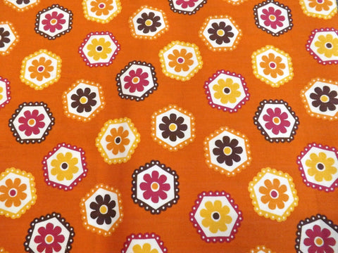 1 3/4 yd Stitch Organic Hexagon Orange Floral Fabric - Robert Kaufman Quilt Cotton
