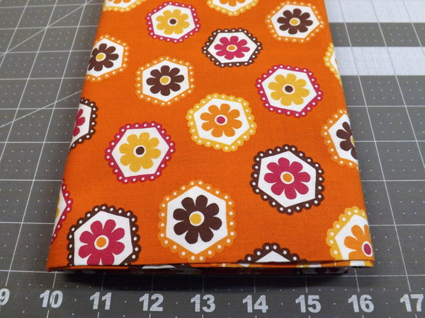 1 3/4 yd Stitch Organic Hexagon Orange Floral Fabric - Robert Kaufman Quilt Cotton