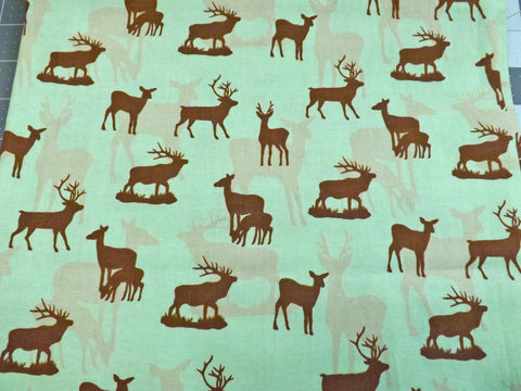 Into the Woods Green Deer Fabric: Clothworks Quilt Fabric 1 2/3 yd