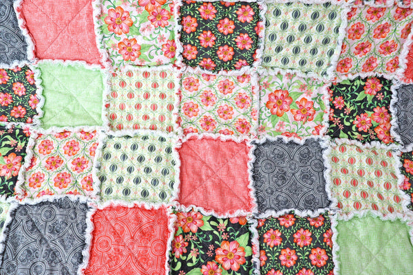 Pink and Green Floral Lap Rag Quilt