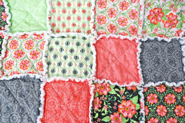 Pink and Green Floral Lap Rag Quilt