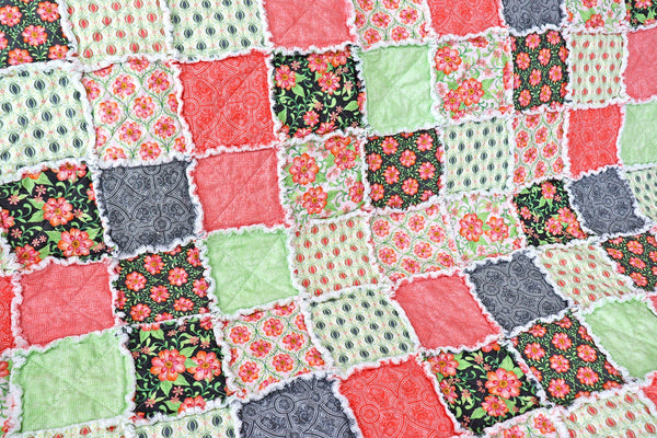 Pink and Green Floral Lap Rag Quilt