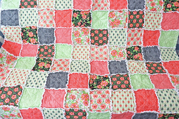 Pink and Green Floral Lap Rag Quilt