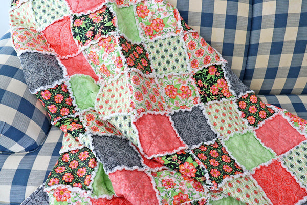 Pink and Green Floral Lap Rag Quilt