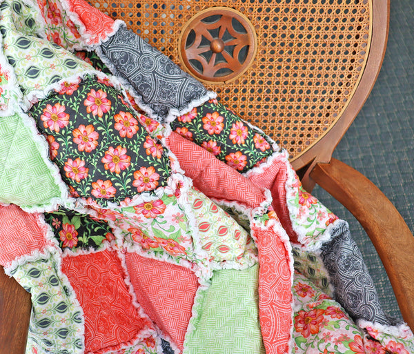 Pink and Green Floral Lap Rag Quilt