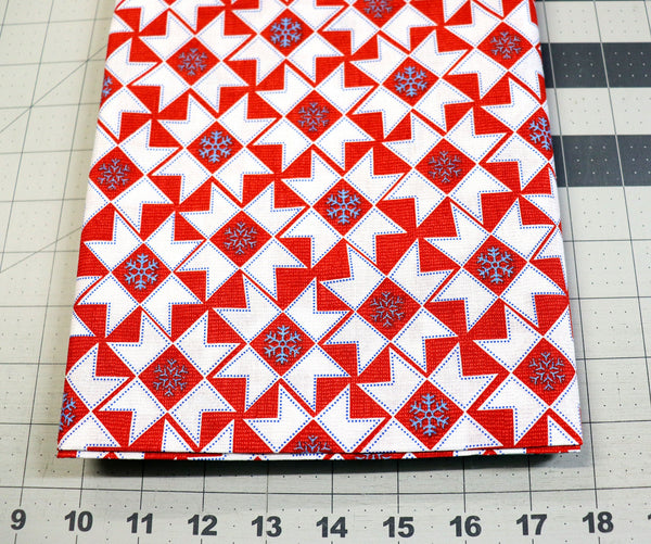 Christmas Snowflake Quilt Fabric: Red & Blue Star Pattern 1 1/2 yd