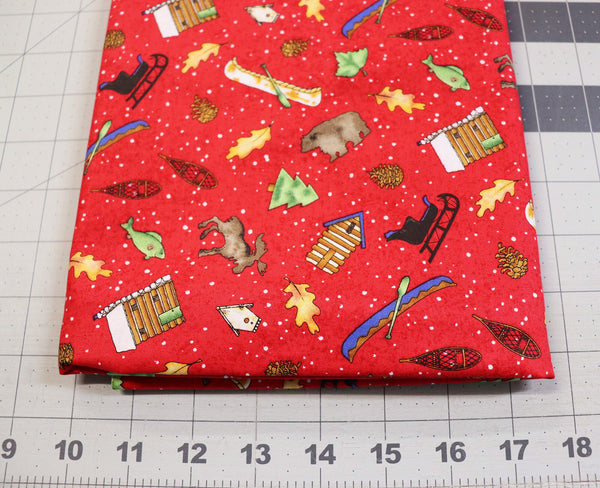1 yd Christmas Cabin Quilt Cotton Fabric - Red Holiday Print