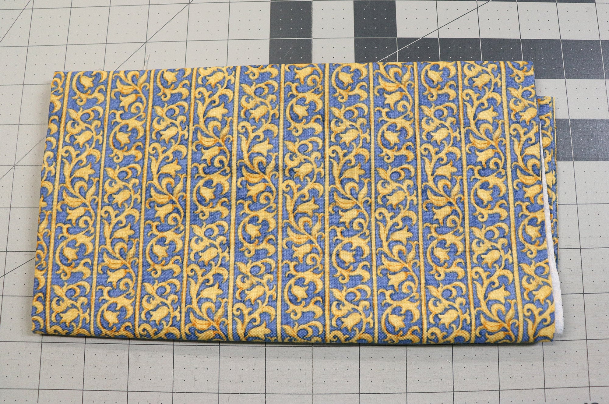 Blue and Gold Scroll Quilt Fabric - 1/2 Yard