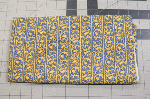 Blue and Gold Scroll Quilt Fabric - 1/2 Yard