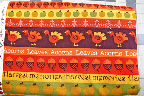 M'Liss Thanksgiving Quilt Cotton Fabric: Autumn Colors, Acorns, Turkeys, Pumpkins 2 1/3 yd