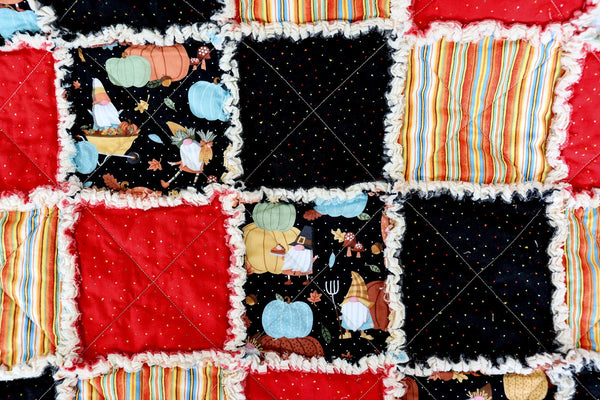 Fall Gnomes and Pumpkins Lap Rag Quilt