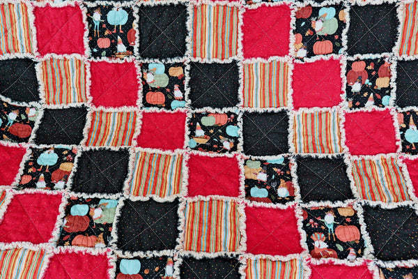Fall Gnomes and Pumpkins Lap Rag Quilt