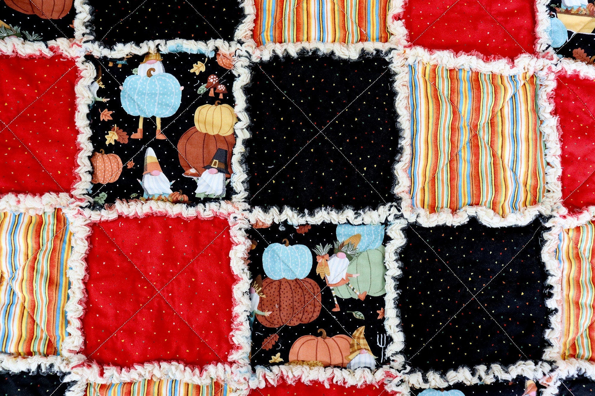 Fall Gnomes and Pumpkins Lap Rag Quilt