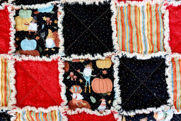 Fall Gnomes and Pumpkins Lap Rag Quilt