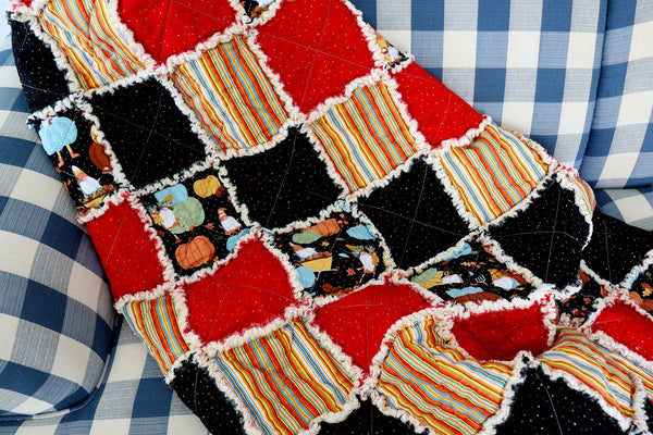 Fall Gnomes and Pumpkins Lap Rag Quilt