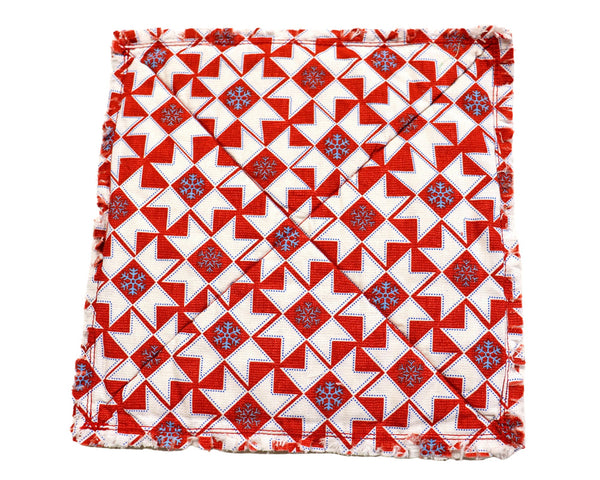 Christmas Red Rag Quilt Coaster Set. Set of 4.