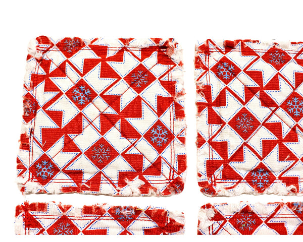 Christmas Red Rag Quilt Coaster Set. Set of 4.