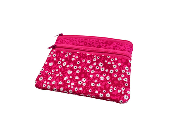 Pink Double Zipper Coin Bag. Red White and Blue Zipper Purse with Front Pocket. Gift for Mom. Vacation Zip Bag.