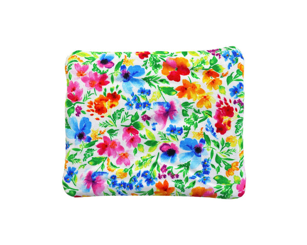 Bright Floral Double Zipper Pouch. Small or Large Bag. Green Cosmetic Bag for Her. Zipper Purse with Front Pocket. Gift for Mom.