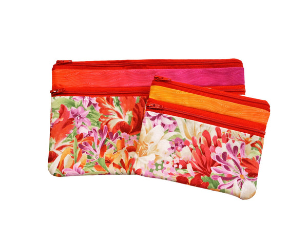 Double Zipper Pouch Garden Flowers. Small or Large Bag. Zipper Pouch for Her. Zipper Purse with Front Pocket. Gift for Mom.