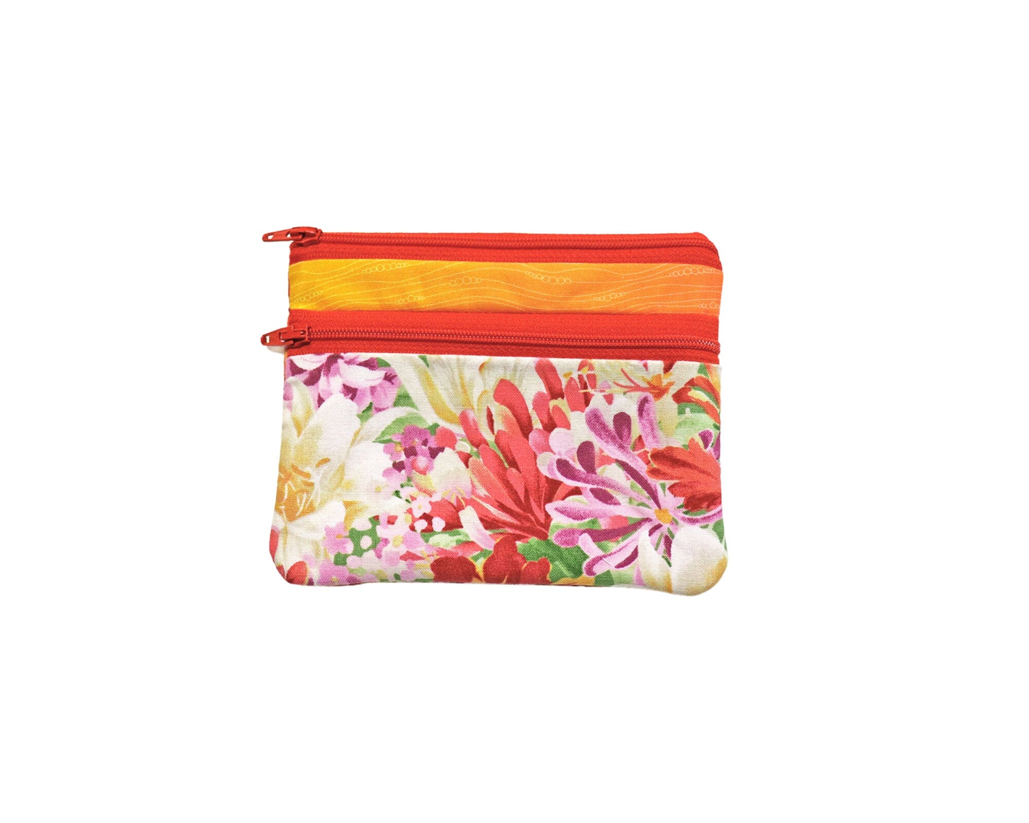 Double Zipper Pouch Garden Flowers. Small or Large Bag. Zipper Pouch for Her. Zipper Purse with Front Pocket. Gift for Mom.