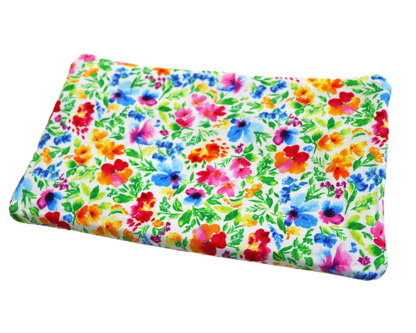 Bright Floral Double Zipper Pouch. Small or Large Bag. Green Cosmetic Bag for Her. Zipper Purse with Front Pocket. Gift for Mom.