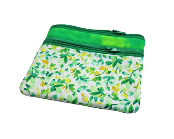 Green Vine Double Zipper Coin Bag
