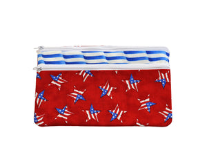 Patriotic Double Zipper Pouch: Red White Blue Cosmetic Bag