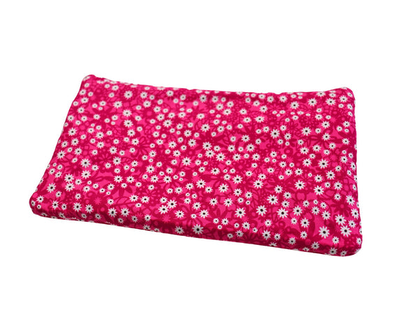 Pink Floral Double Zipper Pouch: Large Cosmetic Bag with Pocket