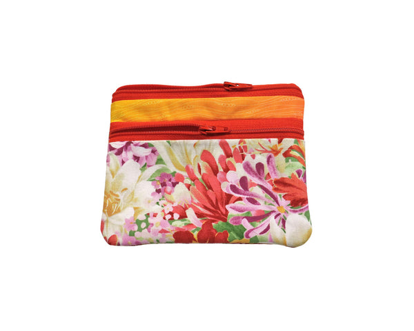 Double Zipper Pouch Garden Flowers. Small or Large Bag. Zipper Pouch for Her. Zipper Purse with Front Pocket. Gift for Mom.